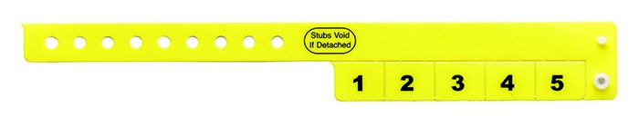 Flattened view of Vinyl Cash Tag 5 Tab Wristbands
