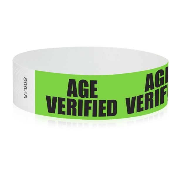 3/4” Pre-Printed Tyvek® Event Wristbands - Green Age Verified